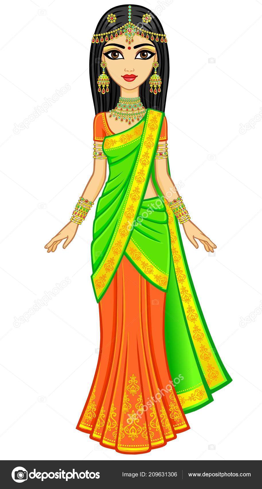 Asian Beauty Animation Portrait Young Indian Girl Traditional