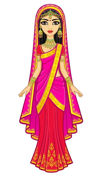 Belleza Siana Retrato Animación Joven India Vestida Con Ropa Tradicional — Vector de stock