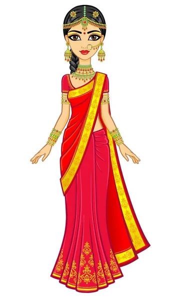 Belleza Siana Retrato Animación Joven India Vestida Con Ropa Tradicional — Vector de stock