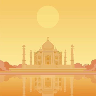 Taj-mahal temple. Evening look. Place for the text. Vector illustration. clipart