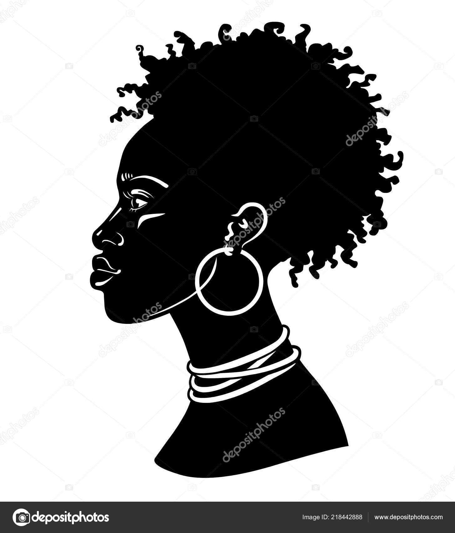 Portrait Animation Jeune Femme Africaine Vue Profil Dessin