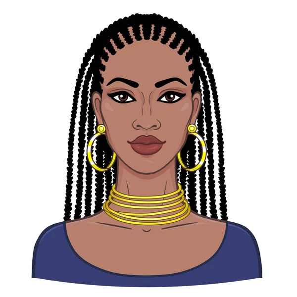 Retrato Animação Jovem Bela Mulher Africana Desenho Cores Ilustração Vetorial —  Vetores de Stock