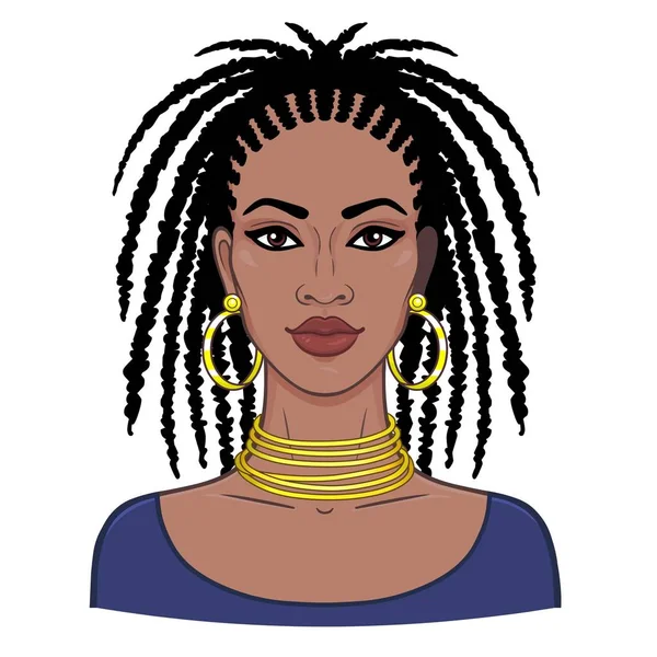 Retrato Animación Joven Hermosa Mujer Africana Dibujo Color Ilustración Vectorial — Vector de stock