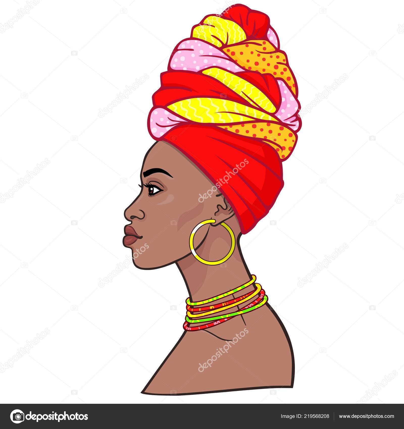 Portrait Animation Belle Jeune Femme Africaine Dans Turban