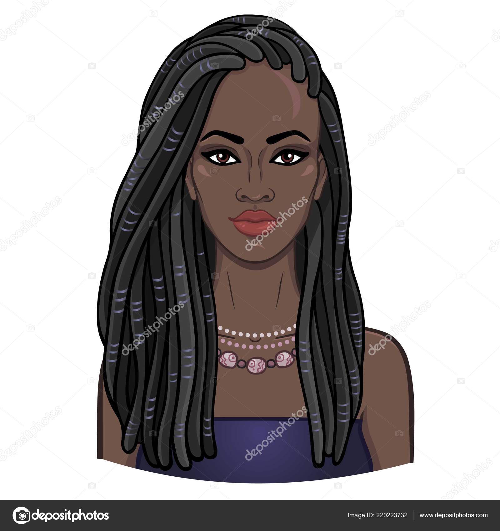 Animation Portrait Young Beautiful African Woman Dreadlocks