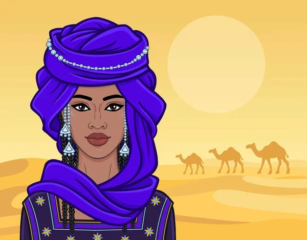 Retrato Animación Hermosa Mujer Africana Con Turbante Ropa Antigua Fondo — Archivo Imágenes Vectoriales