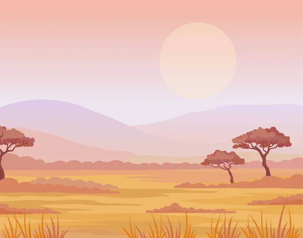 Landskap Afrikanska Savannen Solnedgång Platsen För Texten Vektorillustration — Stock vektor