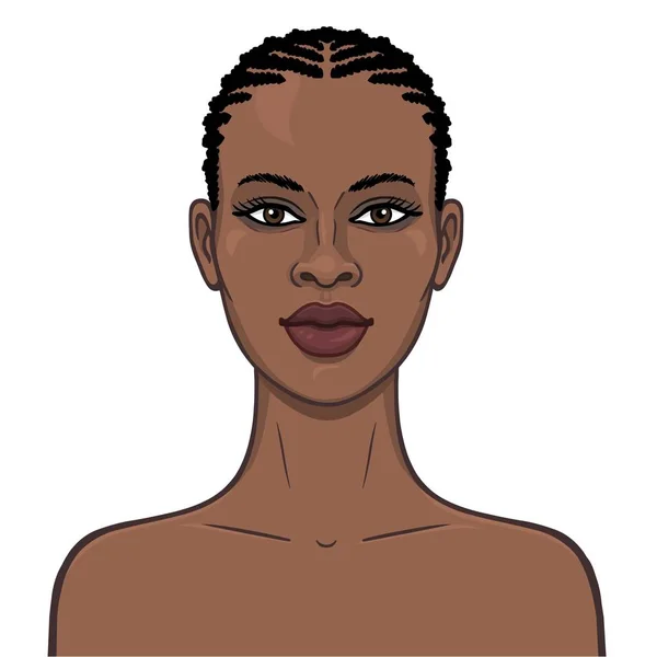 Animation Portrait Young Beautiful African Girl Color Drawing Template Use — Stock Vector