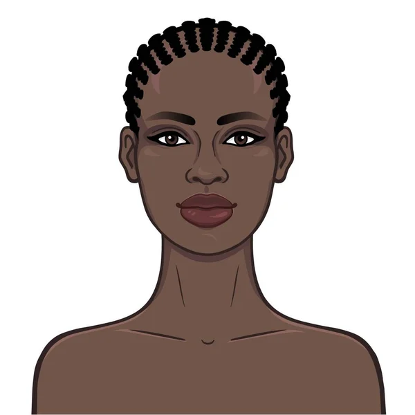 Animation Portrait Young Beautiful African Girl Color Drawing Template Use — Stock Vector