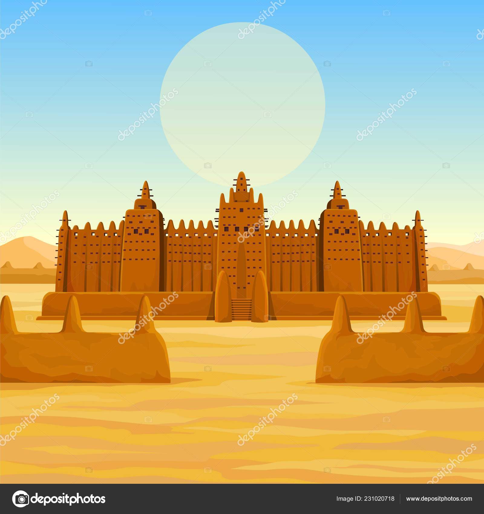 African Architecture Animation Ancient Building Clay Background Landscape  Desert Sky Stock Vector Image by ©Roomyana #231020718