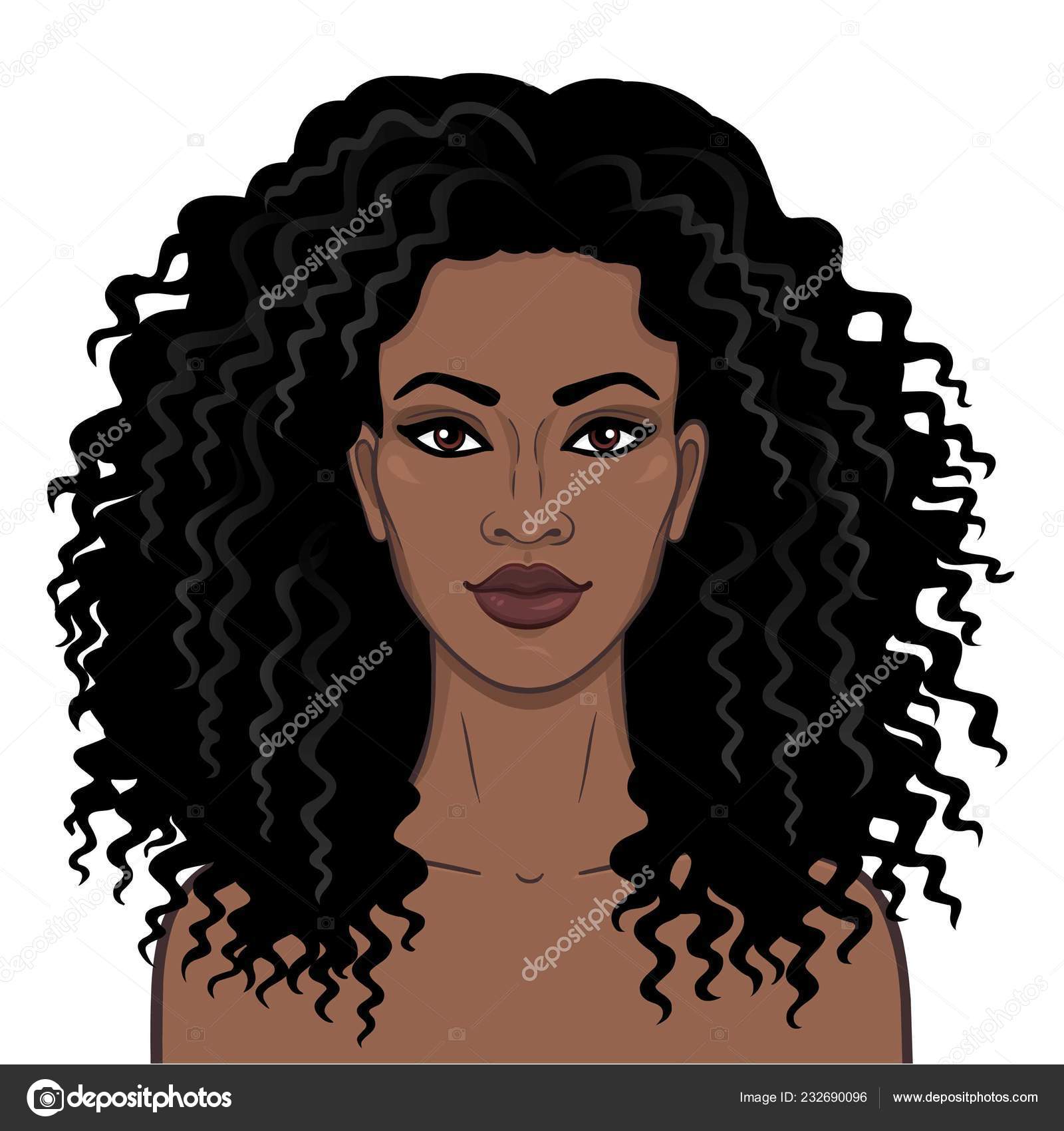 African Beauty Animation Portrait Young Beautiful Black Woman Curly Hair  Stock Vector Image by ©Roomyana #232690096