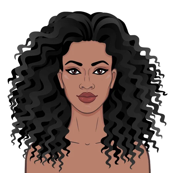 African Beauty Animation Portrait Young Beautiful Black Woman Curly Hair — Stock Vector