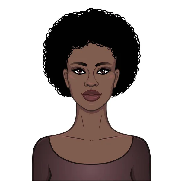 African Beauty Animation Portrait Young Beautiful Black Woman Curly Hair — Stock Vector