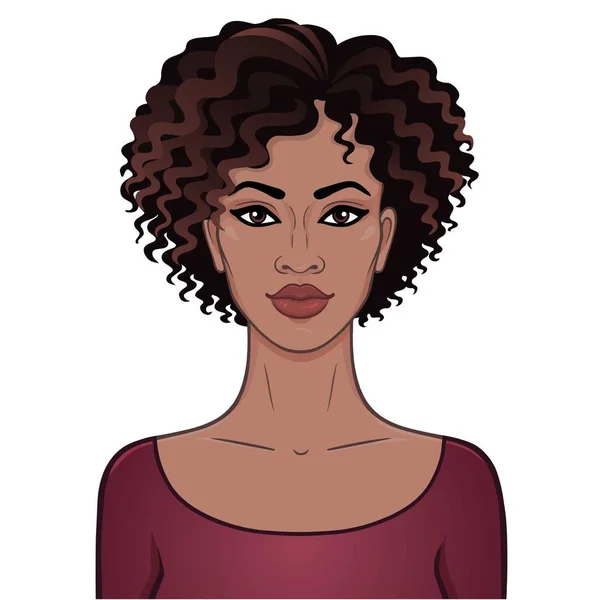 Frumuseţe Africană Portretul Animație Tinerei Frumoase Femei Negre Păr Creț — Vector de stoc