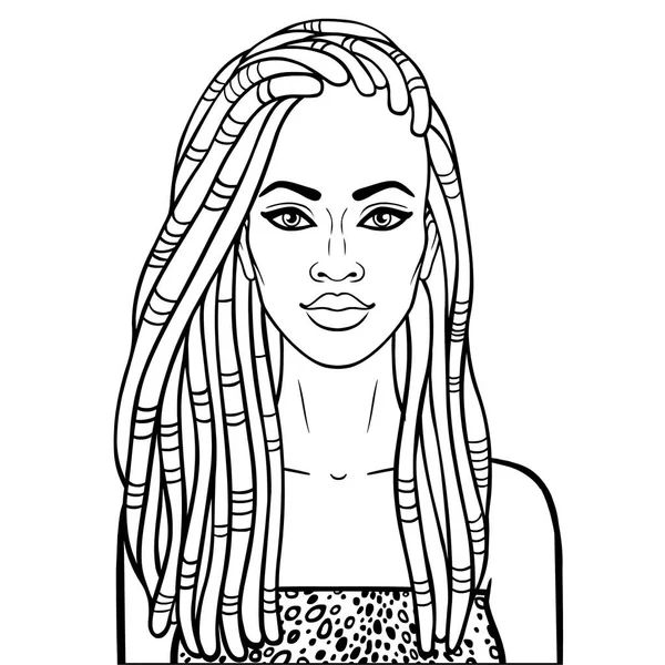 Animation Portrait Young Beautiful African Woman Dreadlocks Clothes Animal Print — Stock Vector