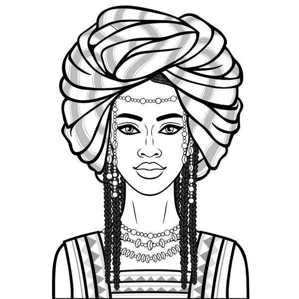 Portrait Animation Jeune Femme Africaine Dans Turban Dessin
