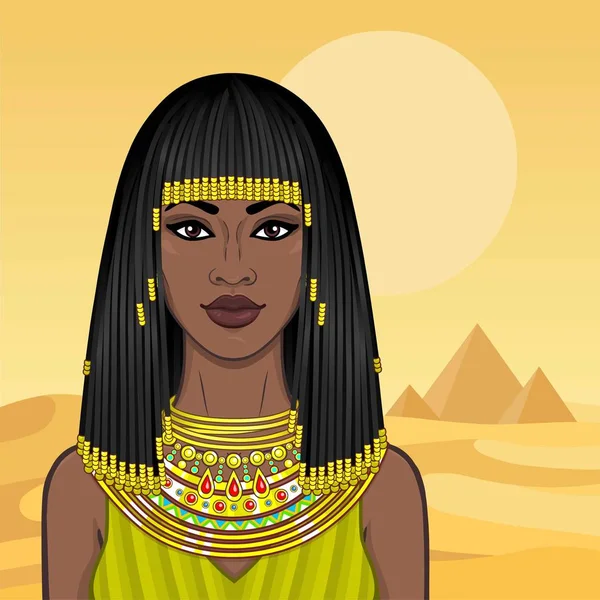 Portrait Animation Belle Femme Africaine Bijoux Anciens Afro Cheveux Princesse — Image vectorielle