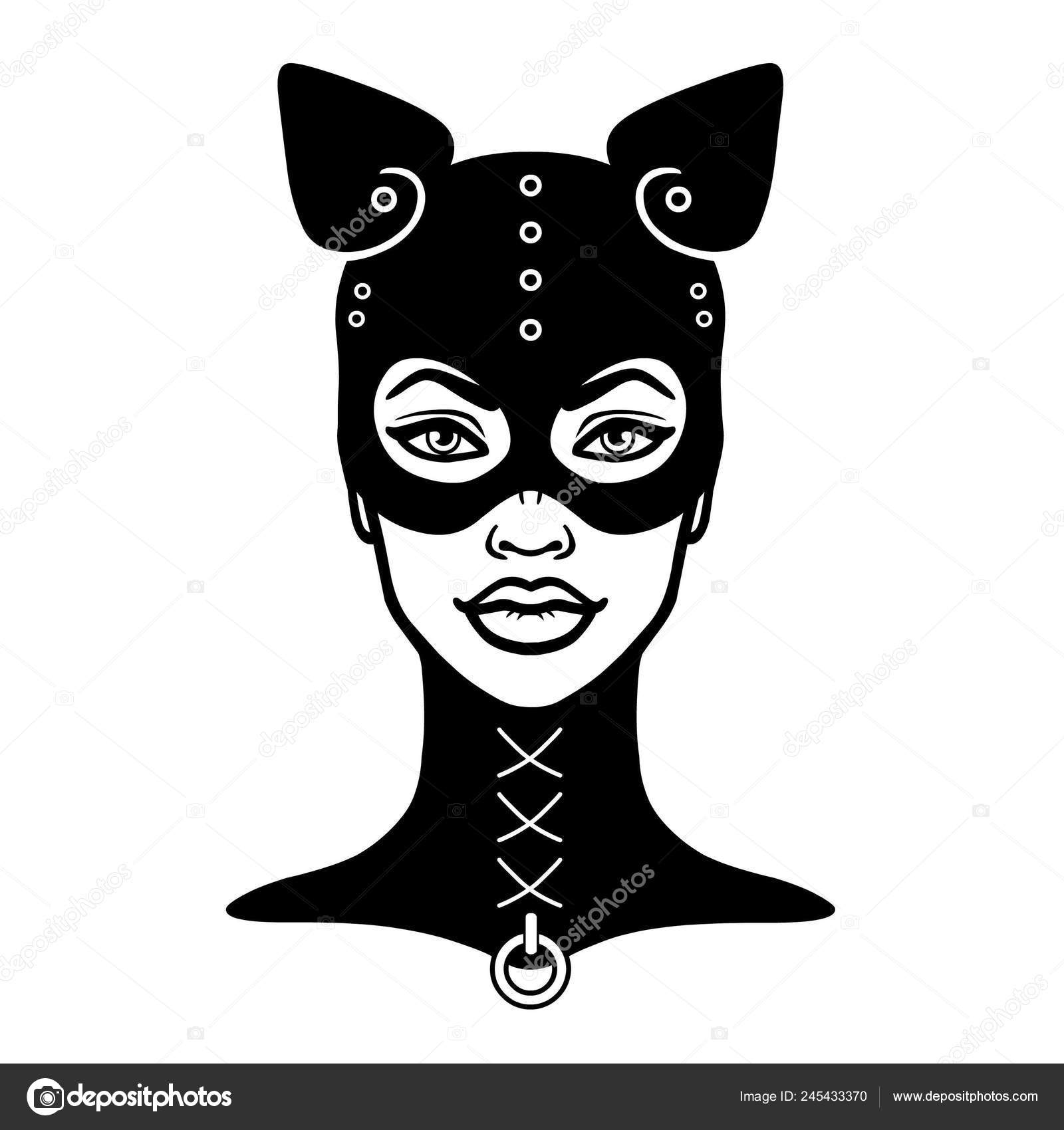 Animation Portrait Beautiful Girl Mask Cat Monochrome Drawing