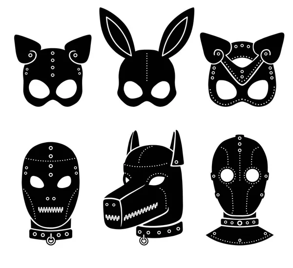 Set Van Animatie Maskers Voor Volwassenen Persoon Hond Kat Konijn — Stockvector