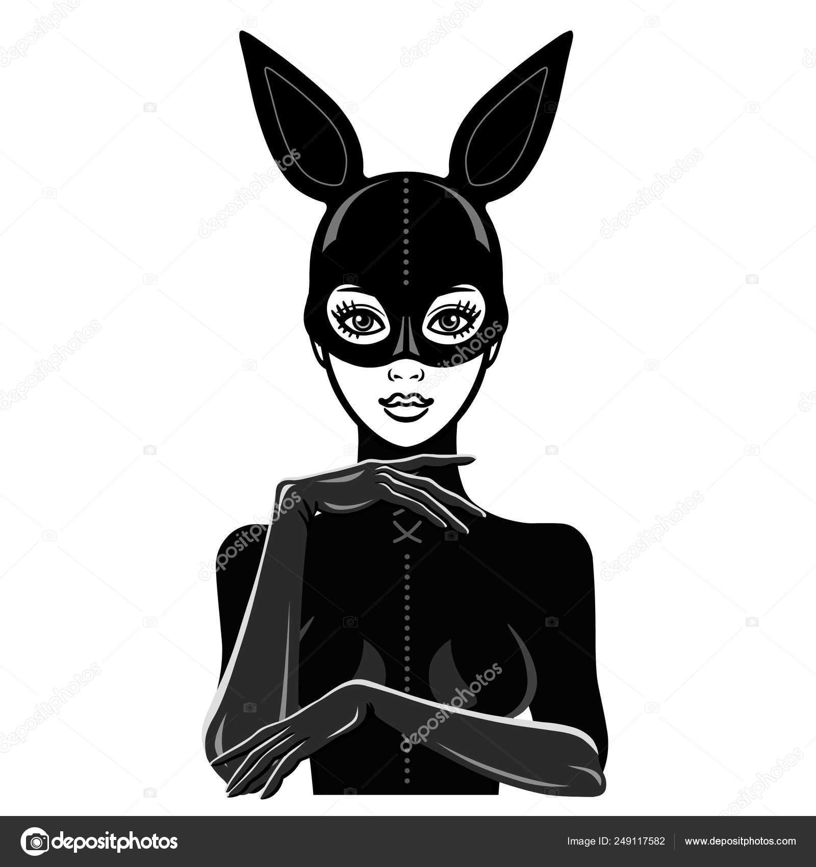 Animation Portrait Beautiful Girl Black Latex Suit Mask Rabbit Template  Stock Vector Image by ©Roomyana #249117582