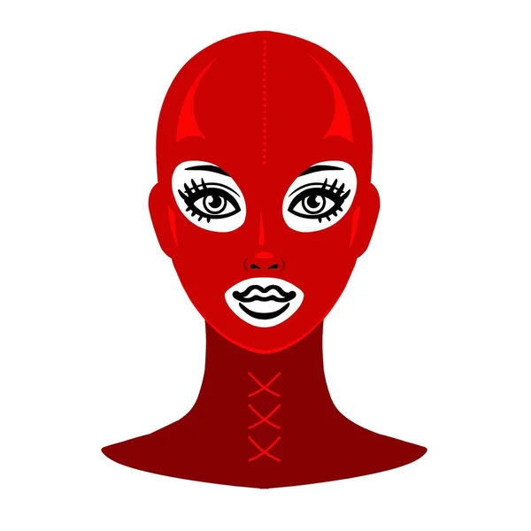 Animation Πορτρέτο Της Όμορφο Κορίτσι Μια Κόκκινη Μάσκα Λάτεξ Πρότυπο — Διανυσματικό Αρχείο