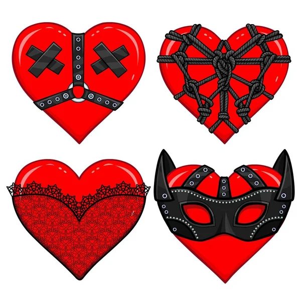 Set Voor Animatie Hearts Erotische Kleding Accessoires Masker Shibari Lace — Stockvector
