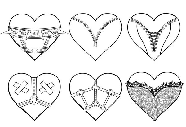 Set Animation Hearts Erotic Clothes Accessories Latex Lace Collar Corset — Stock Vector