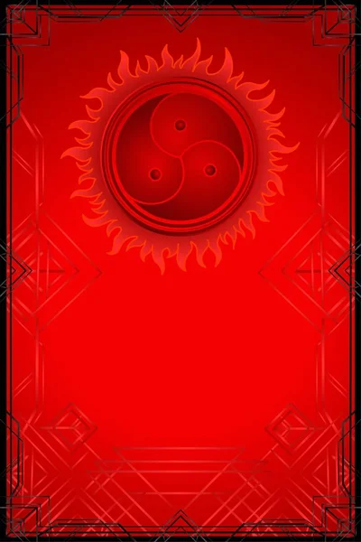 象征虐恋 太阳冠 装饰黑色框架 文本的位置 红色背景上的颜色绘图 色情内容的模板 被隔绝的向量例证 — 图库矢量图片