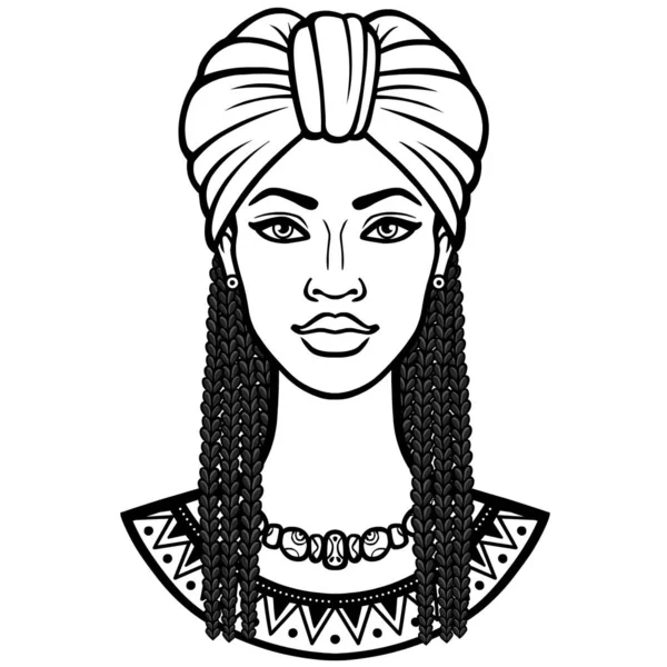 Africká Krása Animovaný Portrét Krásné Černé Ženy Turbanu Vlasech Afro — Stockový vektor