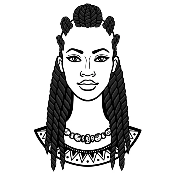 Beauté Africaine Portrait Animation Belle Femme Noire Cheveux Afro Dessin — Image vectorielle