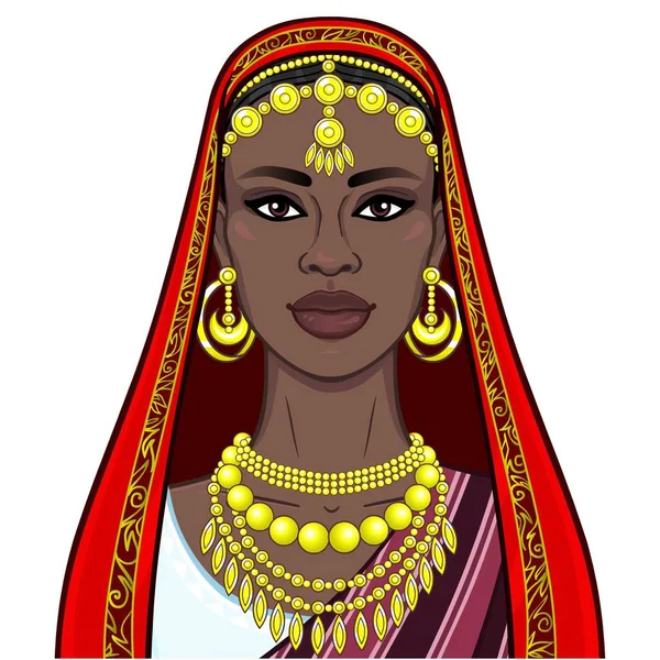 Beleza Africana Retrato Animação Bela Mulher Negra Uma Jóia Étnica —  Vetores de Stock