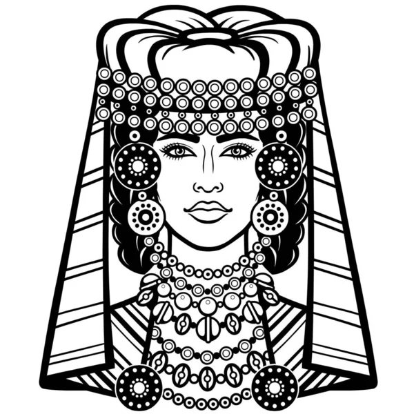 アフリカの美しさ ターバンで美しい女性のアニメーションの肖像画 ベルベル文化 モノクロ図面 ベクトルのイラストは 白い背景に分離されています プリント ポスター Tシャツ カード — ストックベクタ