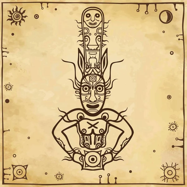 Imagen Animación Del Antiguo Dios Pagano Pintura Rupestre Símbolos Solares — Vector de stock