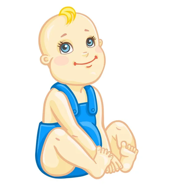 Animação Linda Criança Roupas Azuis Postura Sentada Primeiro Ano Criança — Vetor de Stock