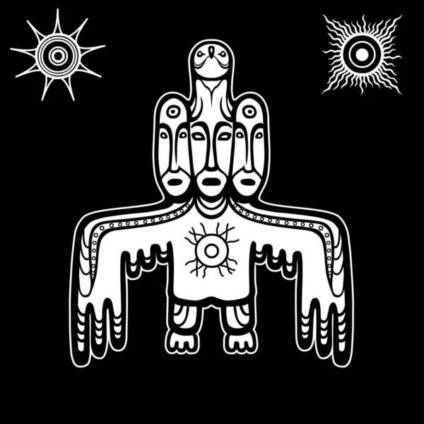 Antik Pagan Tanrıanimasyon Görüntü Tanrı Idol Totem Insan Suratlı Kuş — Stok Vektör