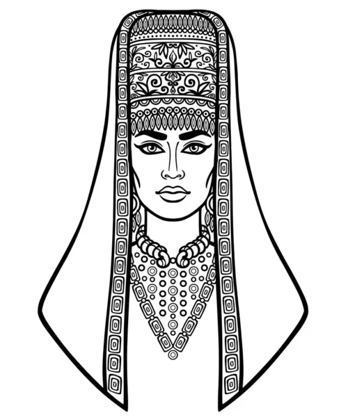 古代の頭飾りにおけるスキティア人女性のアニメーション肖像画 アジアの遊牧民文化 ベクトルのイラストは 白い背景に分離されています プリント ポスター Tシャツ カード — ストックベクタ