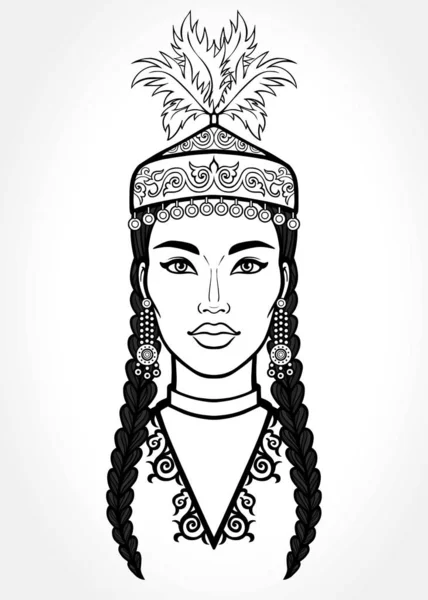 Beauté Asiatique Portrait Animation Une Belle Fille Dans Ancienne Casquette — Image vectorielle