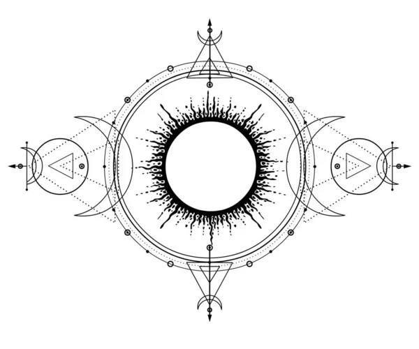 Disegno Mistico Sistema Solare Fasi Lunari Orbite Dei Pianeti Cerchio — Vettoriale Stock