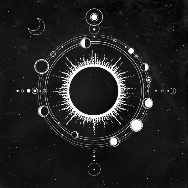Monochrome Drawing Stylized Solar System Orbits Space Structure