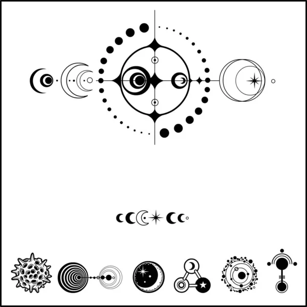 神秘的图画 神秘的作物圆环Ufo 格式化的星系 一组宇宙符号 占星术 炼金术 空间设计 在白色背景上孤立的向量说明 — 图库矢量图片