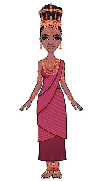 전통적 장신구를 아름다운 여성의 애니메이션 공주님 신부님 여신님 색상그리기 배경에서 — 스톡 벡터