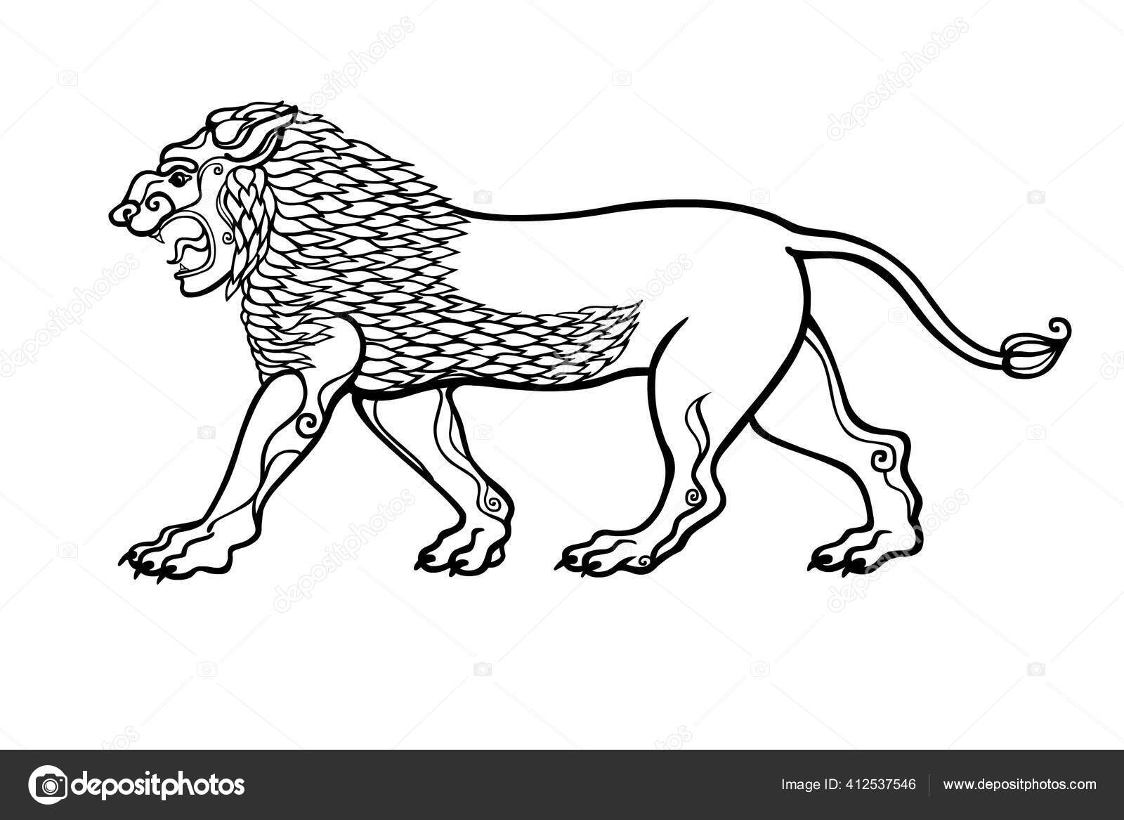 Gambar Kartun Singa Menggeram Karakter Dalam Mitologi Asyur Ilustrasi Vektor Stok Vektor Roomyana 412537546