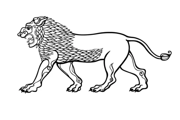 Cartoon Drawing Growling Lion Character Assyrian Mythology Inglés Ilustración Vectorial — Archivo Imágenes Vectoriales