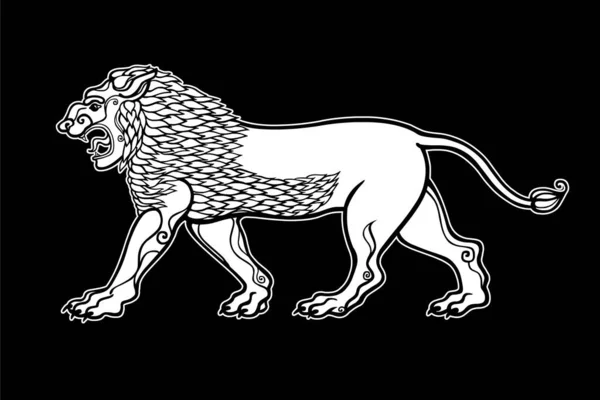 Cartoon Drawing Growling Lion Character Assyrian Mythology Inglés Ilustración Vectorial — Vector de stock