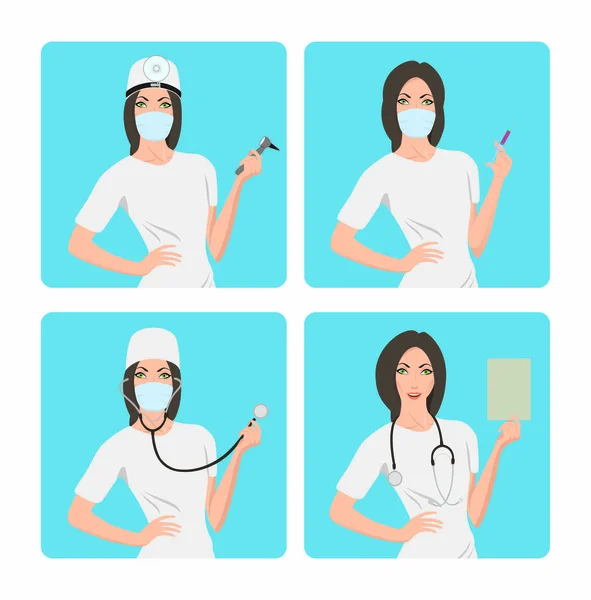Médecin Dans Une Polyclinique Dans Des Cadres Bleus — Image vectorielle