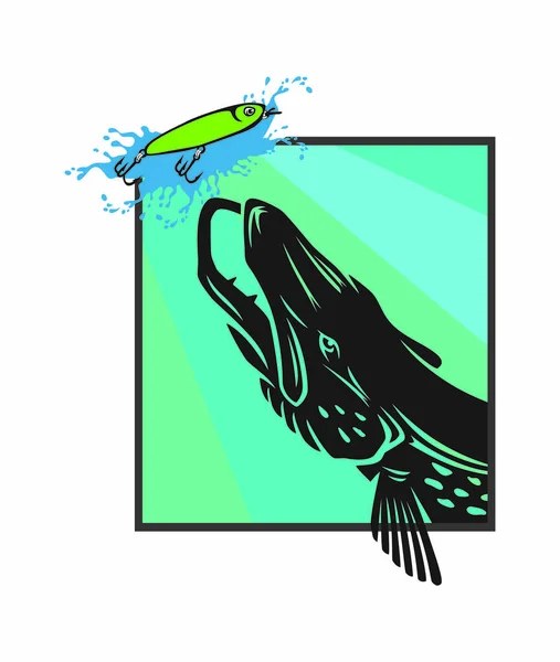 Pesce Luccio Nella Cornice Vettore — Vettoriale Stock