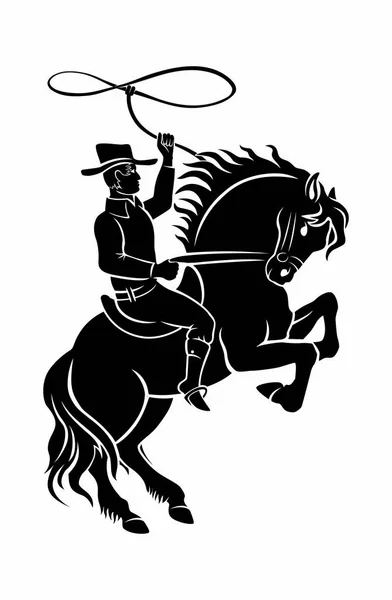 白い背景の上の馬に乗ってカウボーイ — ストックベクタ