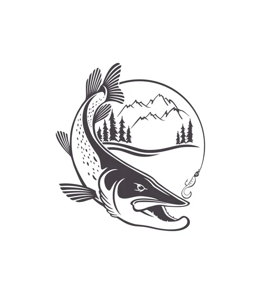 Зображення Щуки Риболовля Білому Тлі — стоковий вектор