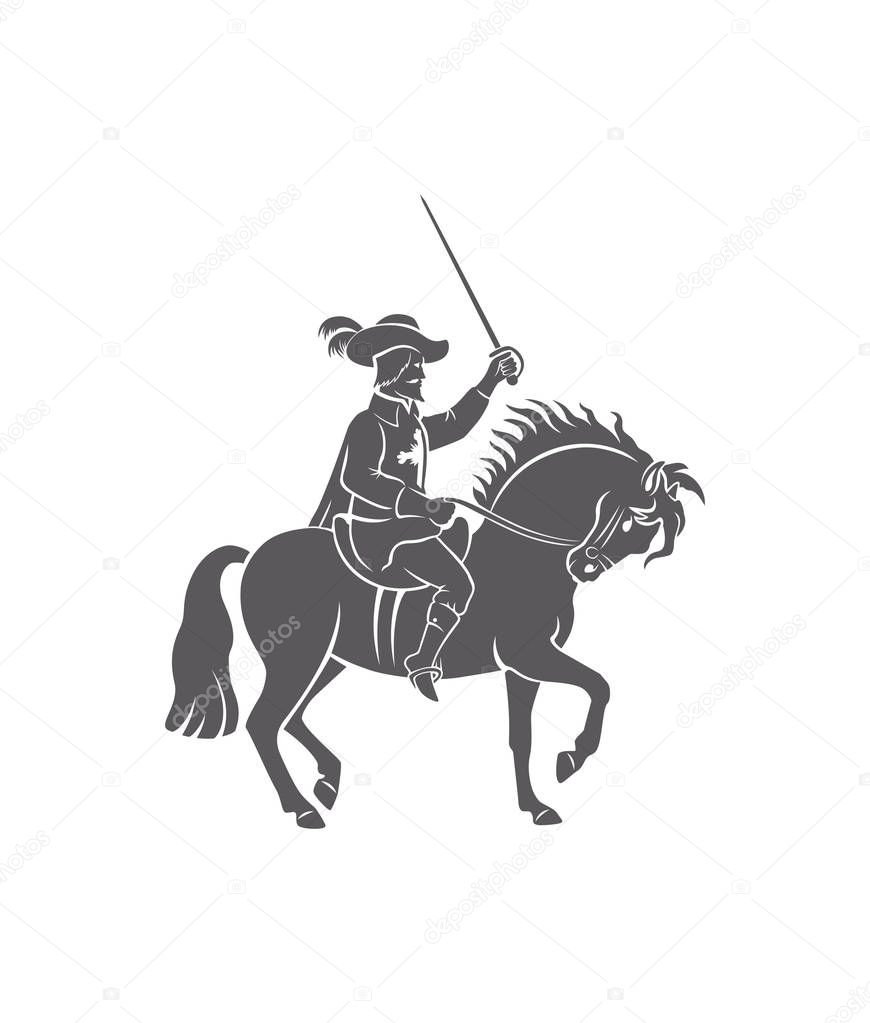 silhouette of a musketeer on horseback vector illustration