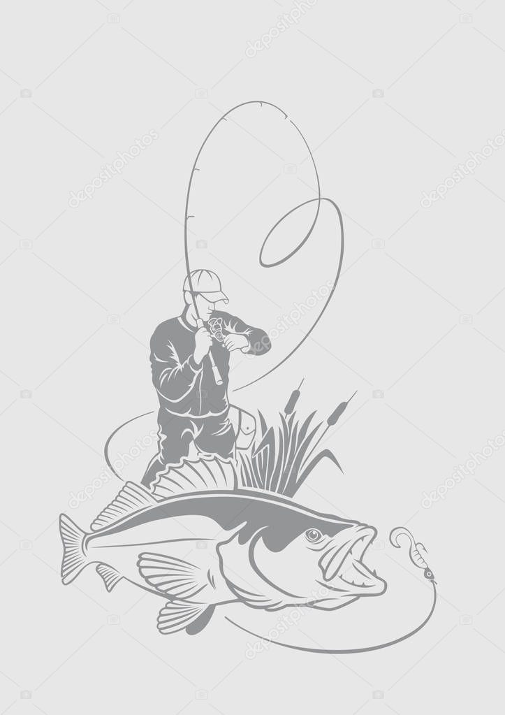image zander fishing vector illustration
